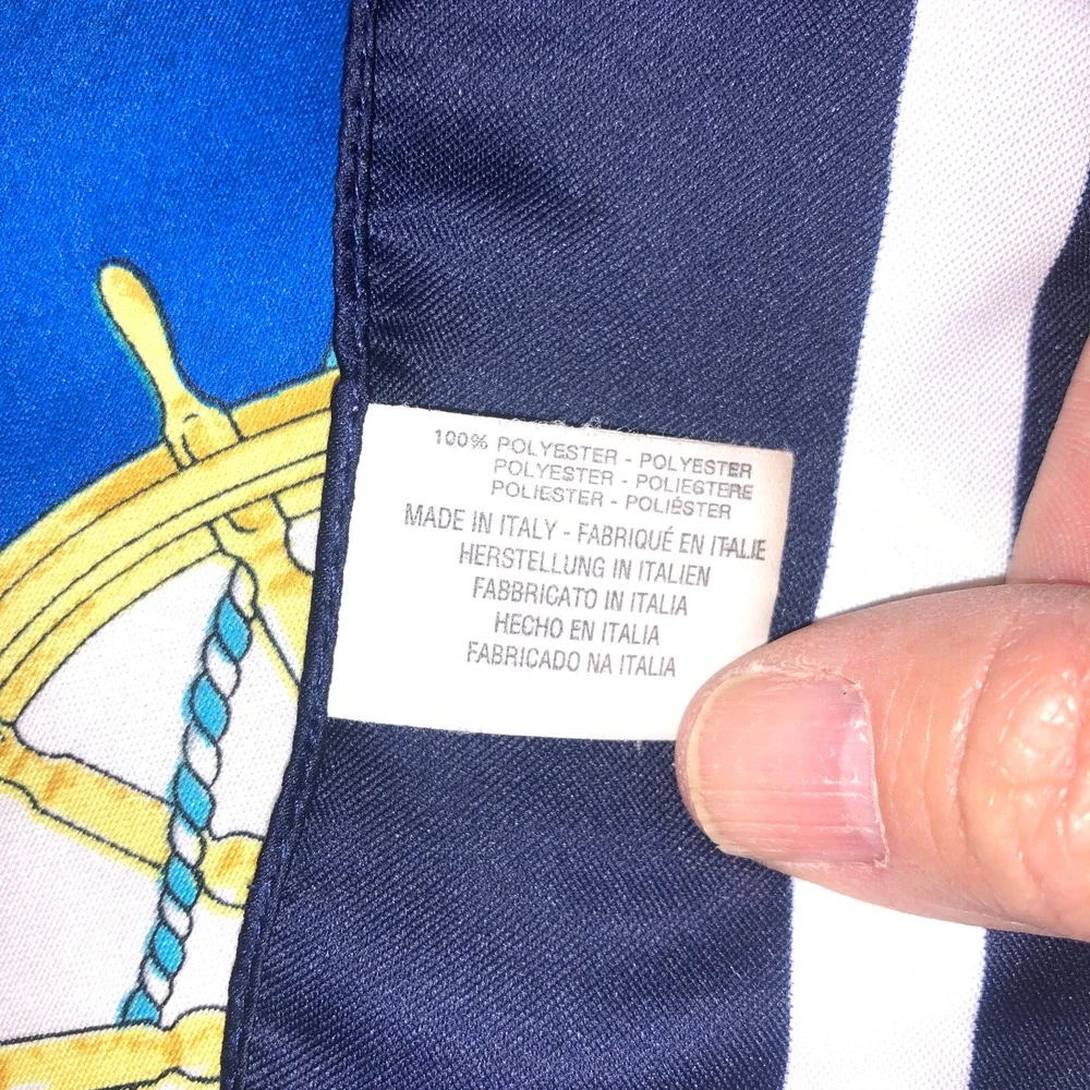 ITALIAN SCARF VTG NAUTICAL ART ROPES ANCHOR‎ BLUE YELLOW 35